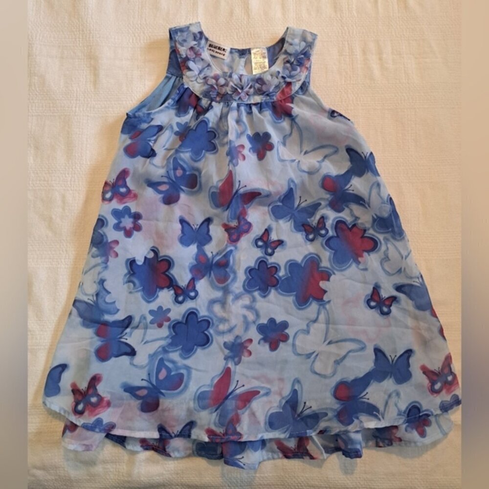 Blueberi Boulevard girls size 6X dress sheer lined fabric shades of blue & red